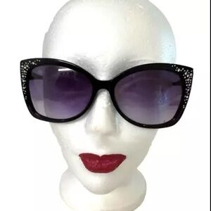 Swarovski Women's Bianca Sunglasses Black Full Rim Luxury Semi-Cat-Eye Italy